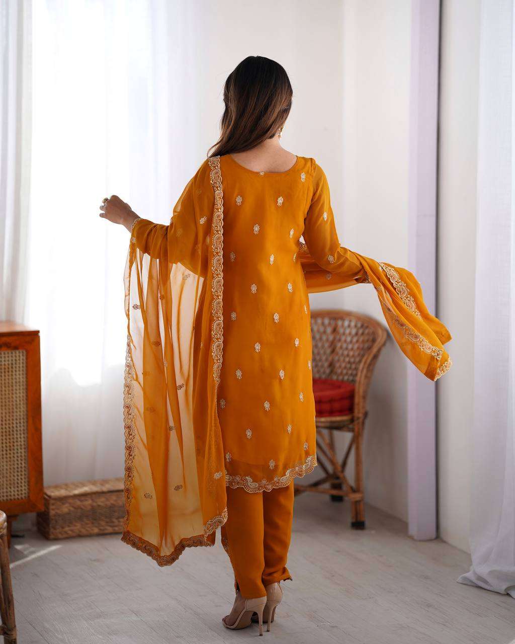 Women's Georgette Embroidery Straight Kurti with Pant And Dupatta Set - Image 8