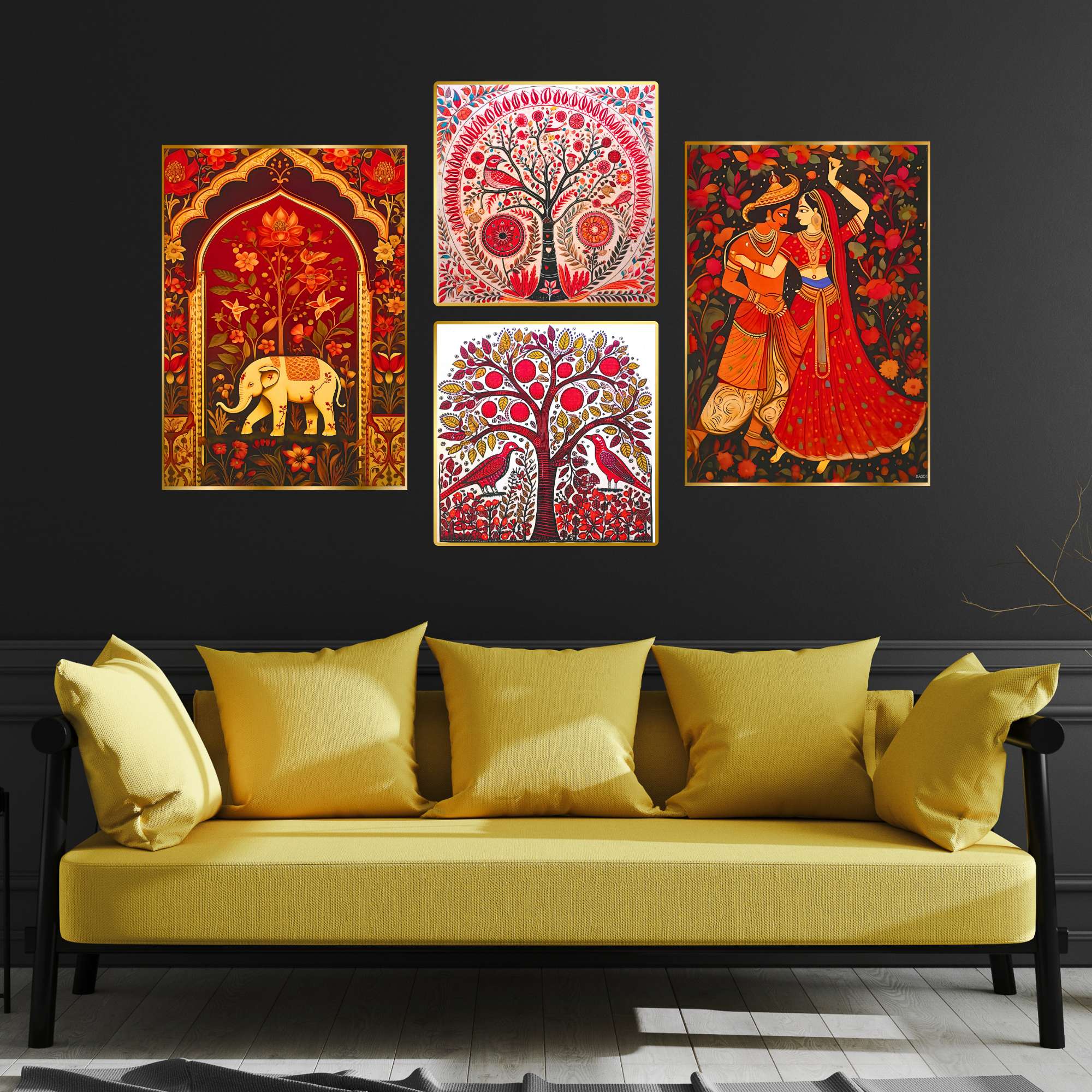 Set of Four Wall Paintings for Wall Dacoration Golden Framed Wall Paintings for Living Room & Bedroom Wall Art for Home Decoration & Office Wall Décor (13x10 inch CH-GD4-3) - Image 4